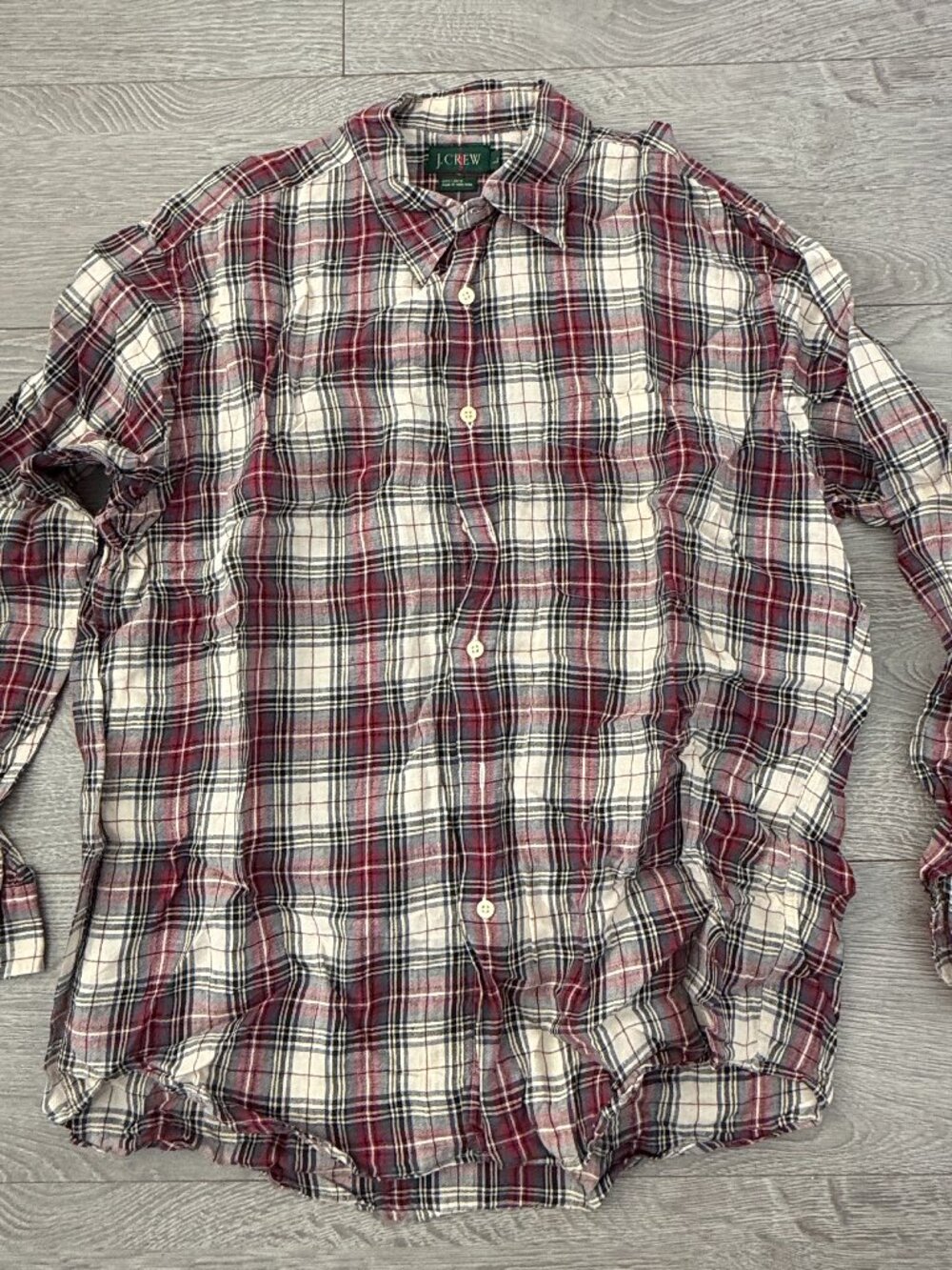 J Crew Green Tag 100% Linen Plaid Shirt L Rare Vintage 90s
